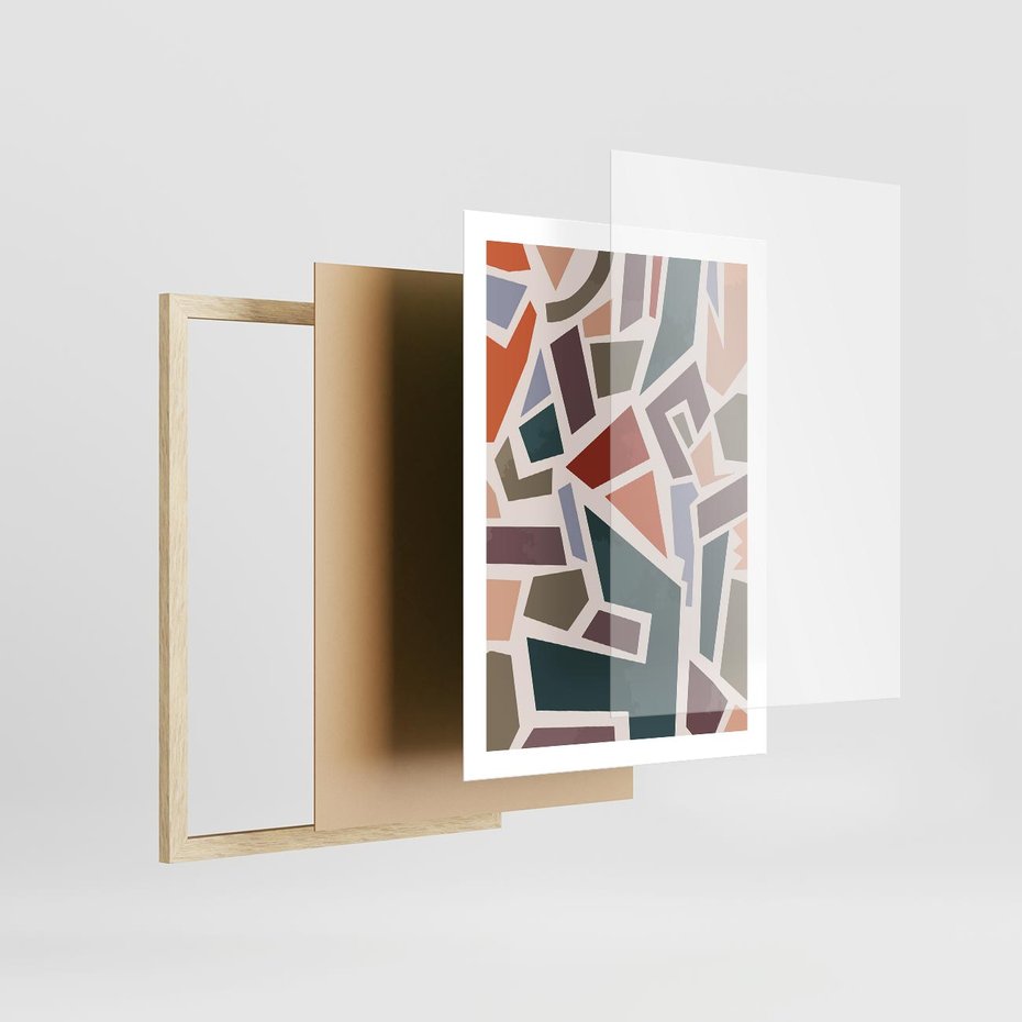 Plakat w ramie 50x70 - Modernistyczna Transcendencja - geometryczne kształty, mozaika - rama drewno