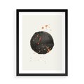 Plakat w ramie 50x70 - Wibracje Kolorów - abstrakcyjna czarna plama, rozsiane pomarańczowe kropki - rama czarna