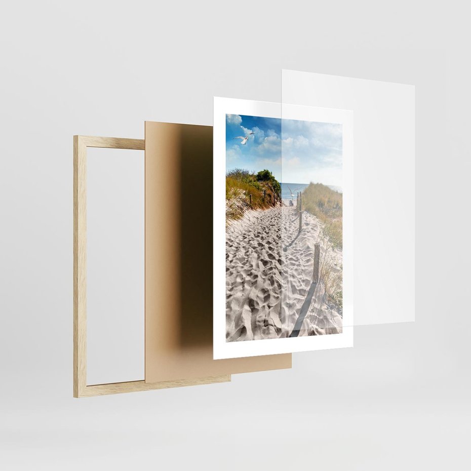 Plakat w ramie 30x40 - Mewy nad Morzem - plaża, mewy - rama drewno