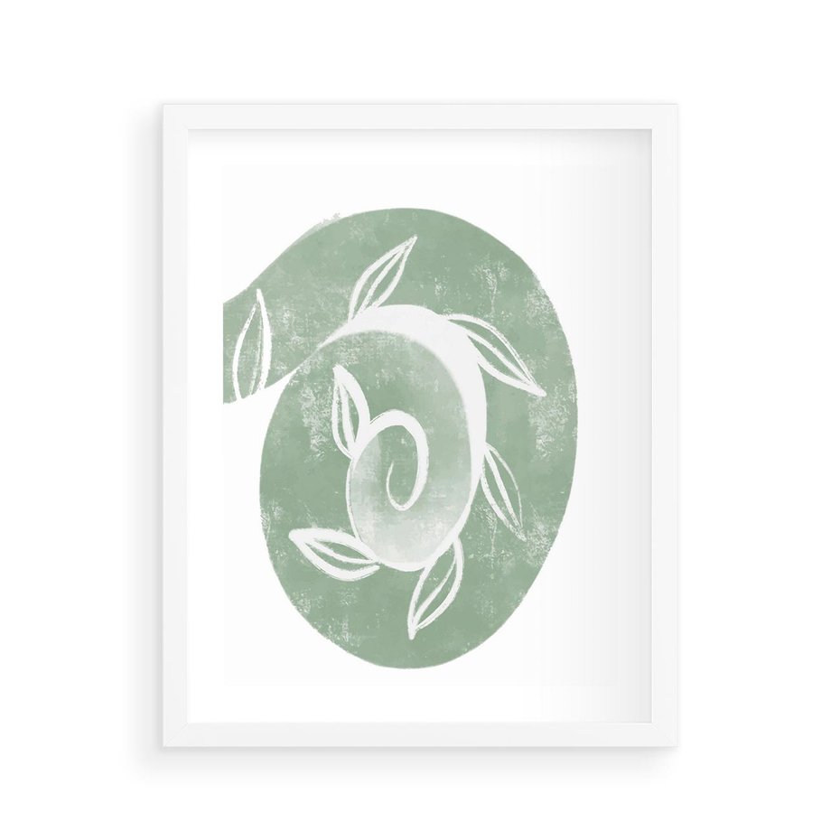 Plakat w ramie 40x50 - Zielony Świat Odpoczynku - abstrakcyjny zielony motyw, skandynawski design - rama biała