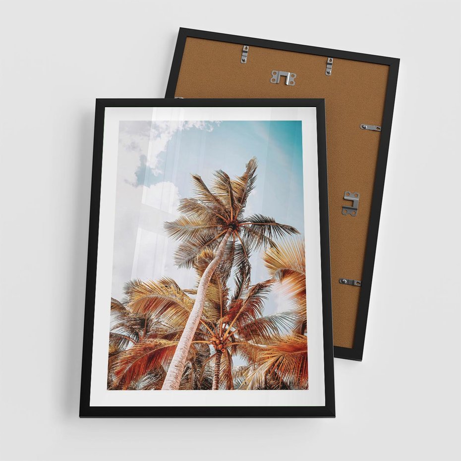 Plakat w ramie 50x70 - Plażowa Idylla z Palmami - palmy, rajska plaża - rama czarna