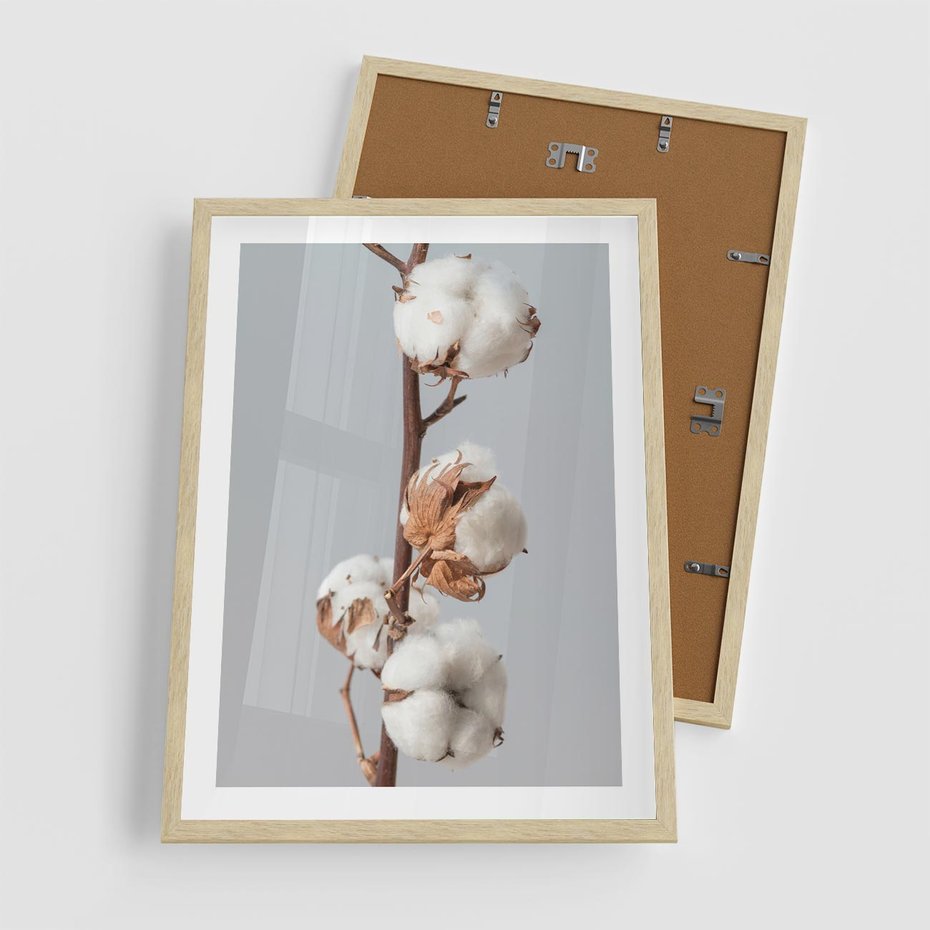 Plakat w ramie 50x70 - Bawełniana boho miękkość - bawełna, boho - rama drewno