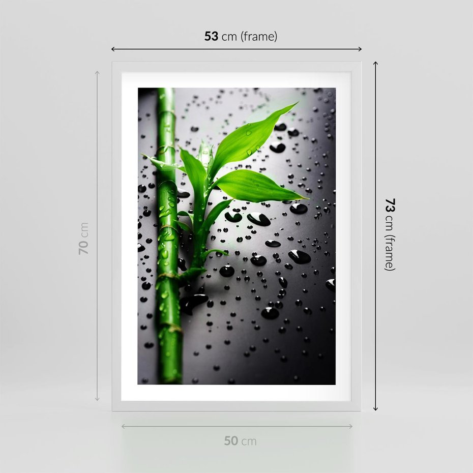 Plakat w ramie 50x70 - Bambusowa Harmonia - bambus, liście - rama biała