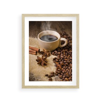 Plakat w ramie 30x40 - Kawowa filiżanka pełna aromatu - kawa, filiżanka - rama drewno