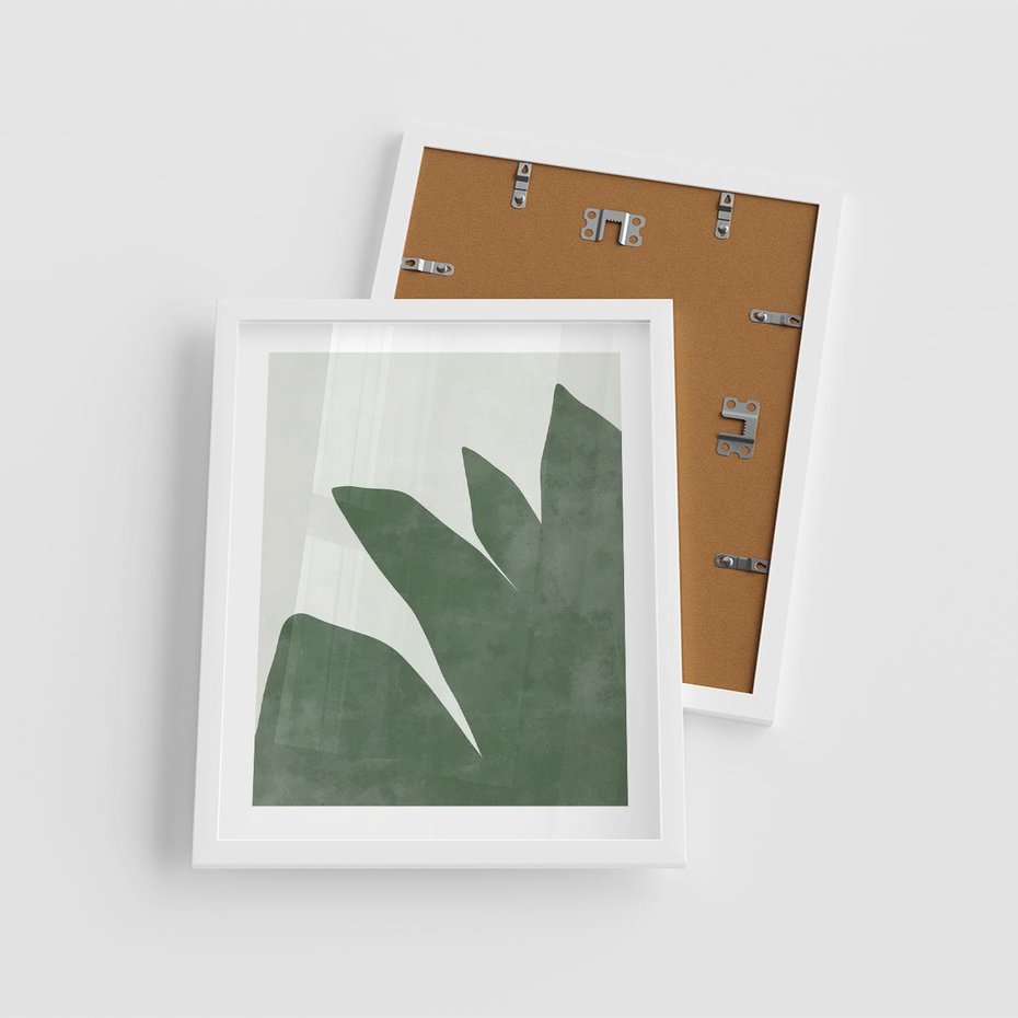 Plakat w ramie 40x50 - Oaza Harmonii - abstrakcyjny kształt, zielony plakat - rama biała