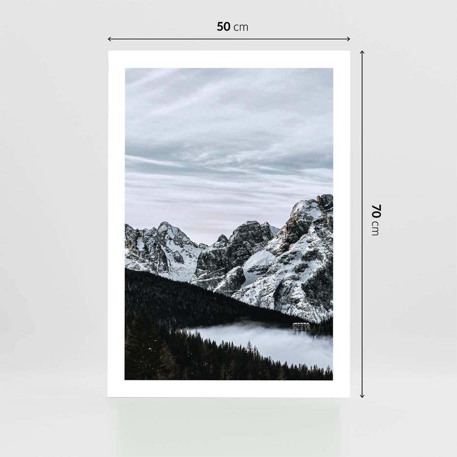 Plakat bez ramy 50x70 - Malowniczy Krajobraz ze Śniegiem - góry, śnieg