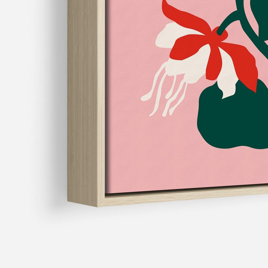 Obraz w ramie 80x80 - Migotliwa Kreatywność - abstrakcyjne kwiaty, różowe tło - rama drewno