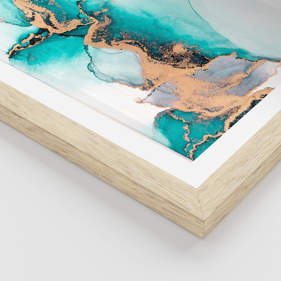 Plakat w ramie 40x50 - Elegancja i Subtelność - marmur, złoto - rama drewno