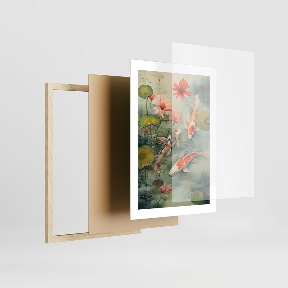 Zestaw obrazy w ramie 50x70 galeria - japonia, orient, kwiaty, japandi - rama drewno