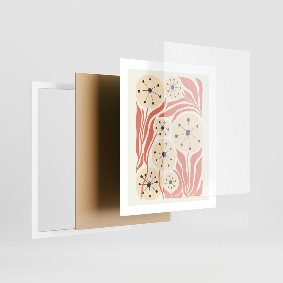 Plakat w ramie 40x50 - Impresje Harmonii - abstrakcyjne kwiaty, rośliny - rama biała