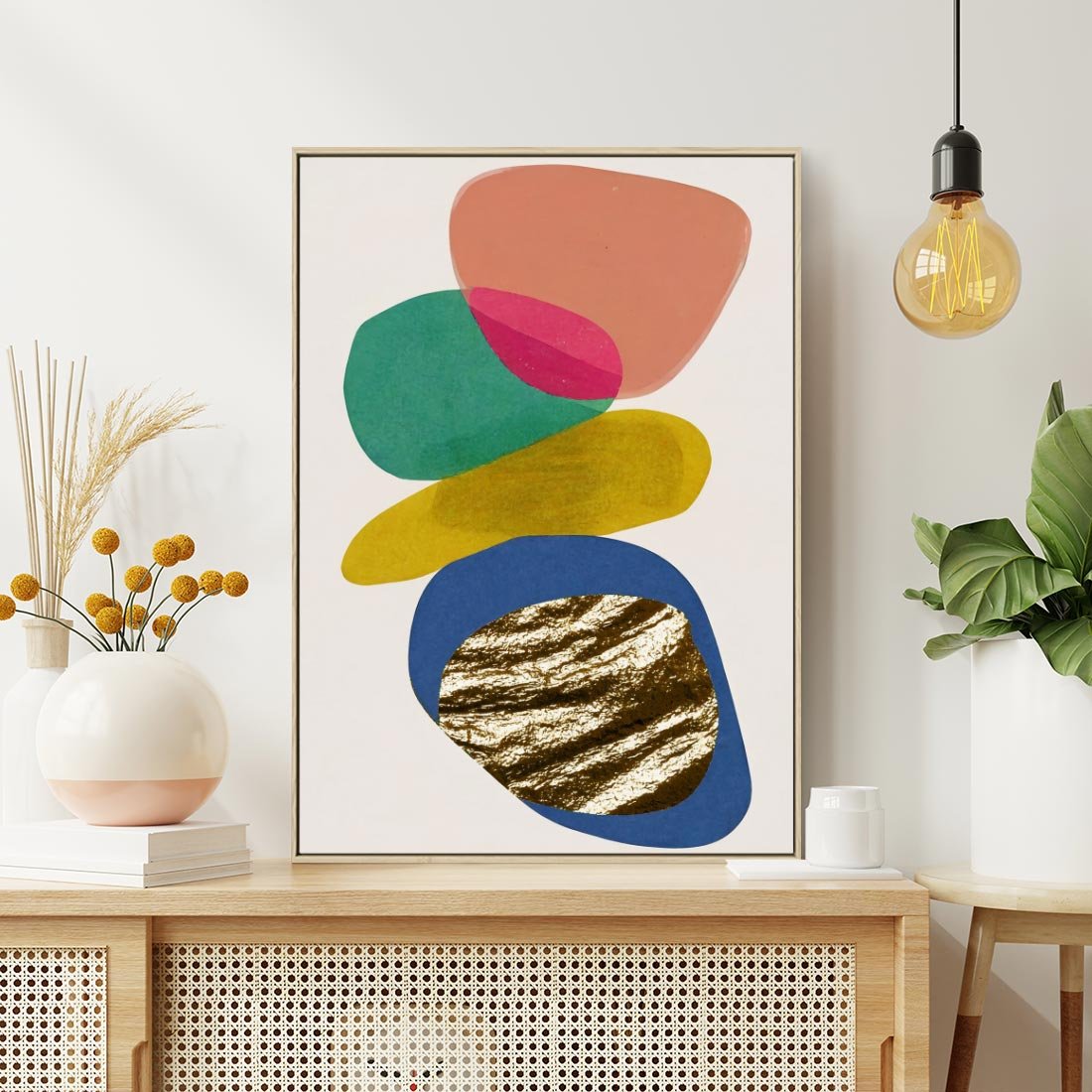 Obraz w ramie 50x70 - Kolorowe Przenikanie Kształtów - abstrakcyjne formy, obraz olejny - rama drewno