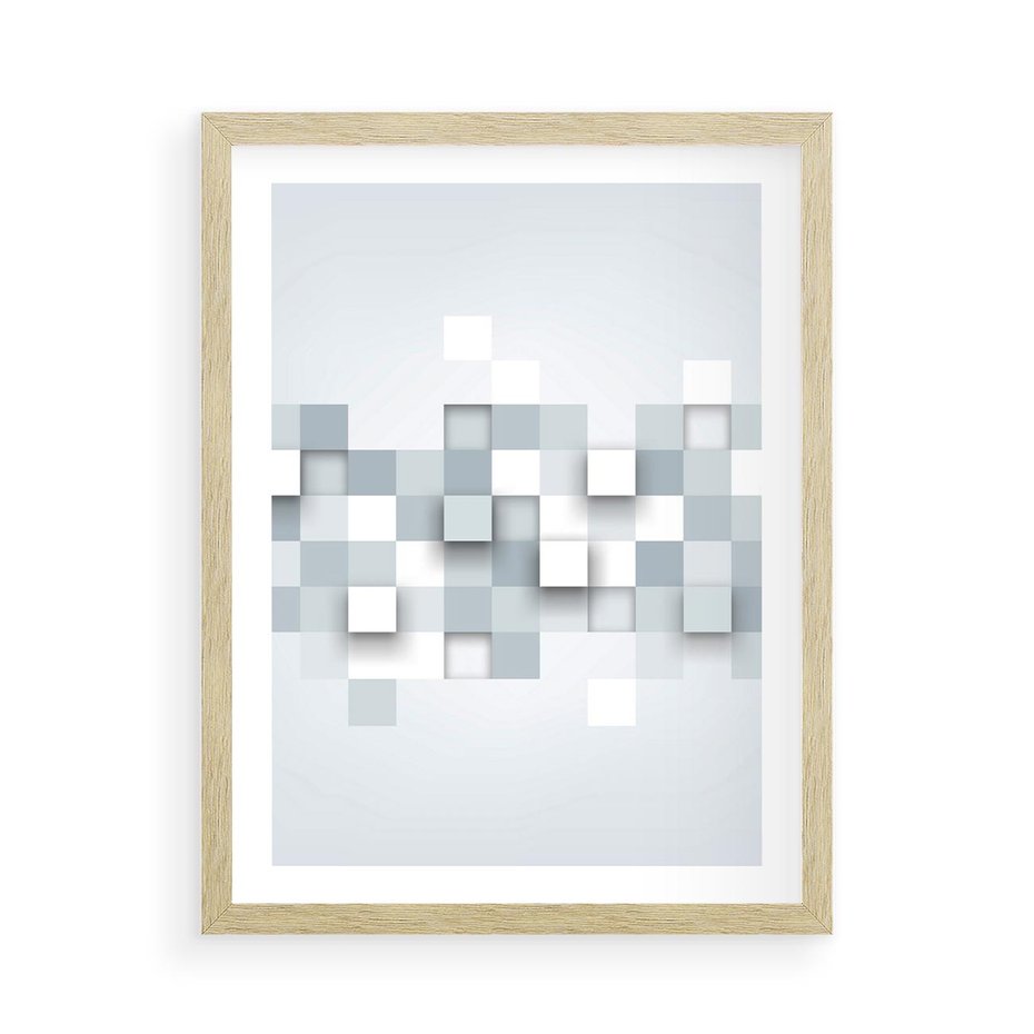 Plakat w ramie 50x70 - Trójwymiarowe formy geometryczne - geometria, 3D - rama drewno