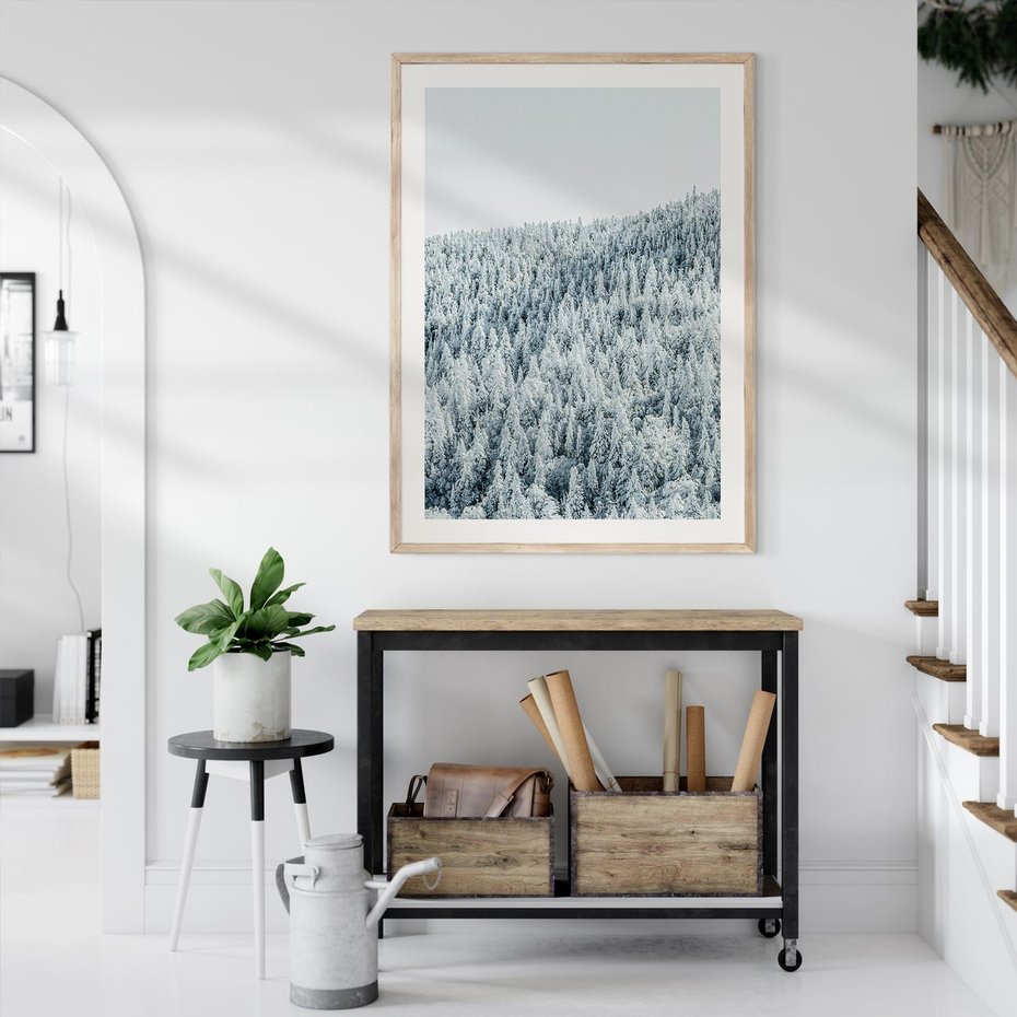 Plakat w ramie 50x70 - Cicha Zima - las, zima - rama drewno