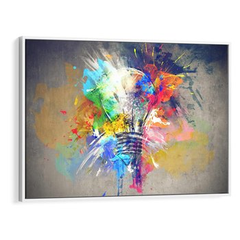 Obraz w ramie 100x70 - Kolory Kreatywnej Koncepcji - abstrakcyjna grafika, szkic żarówki - rama biała