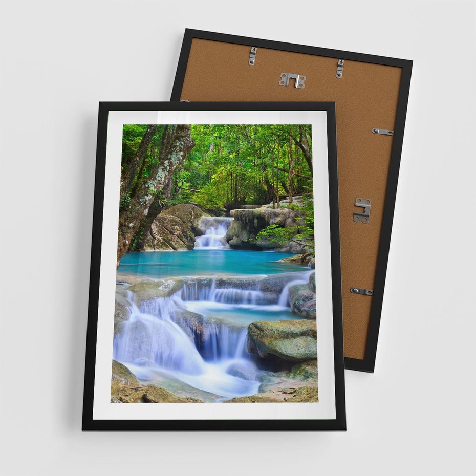 Plakat w ramie 50x70 - Siła Rzeki i Urok Wodospadu - rzeka, wodospad - rama czarna
