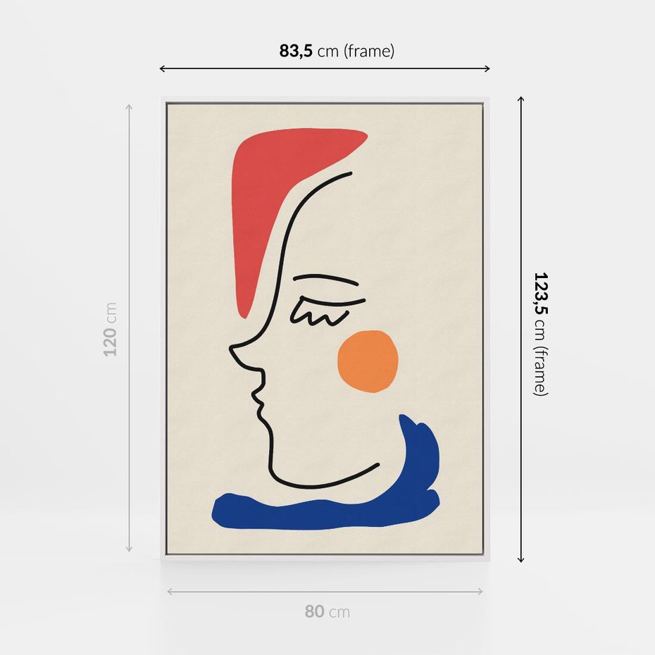 Obraz w ramie 80x120 - Impresje Kształtów - abstrakcyjny obraz, przypomina twarz - rama biała