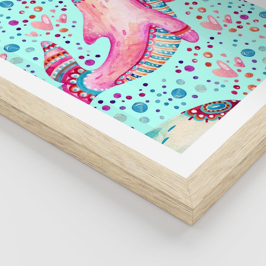 Plakat w ramie 30x40 - Lekkość W Ruchu - delfin, akwarela - rama drewno