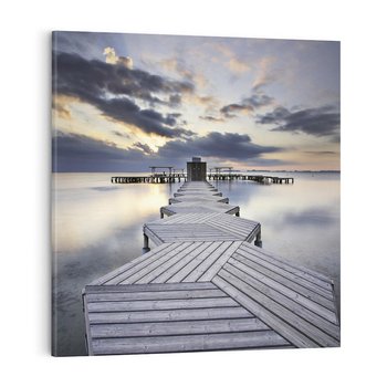 Obraz na płótnie 40x40 - Spokój nad Jeziorem - pomost, jezioro