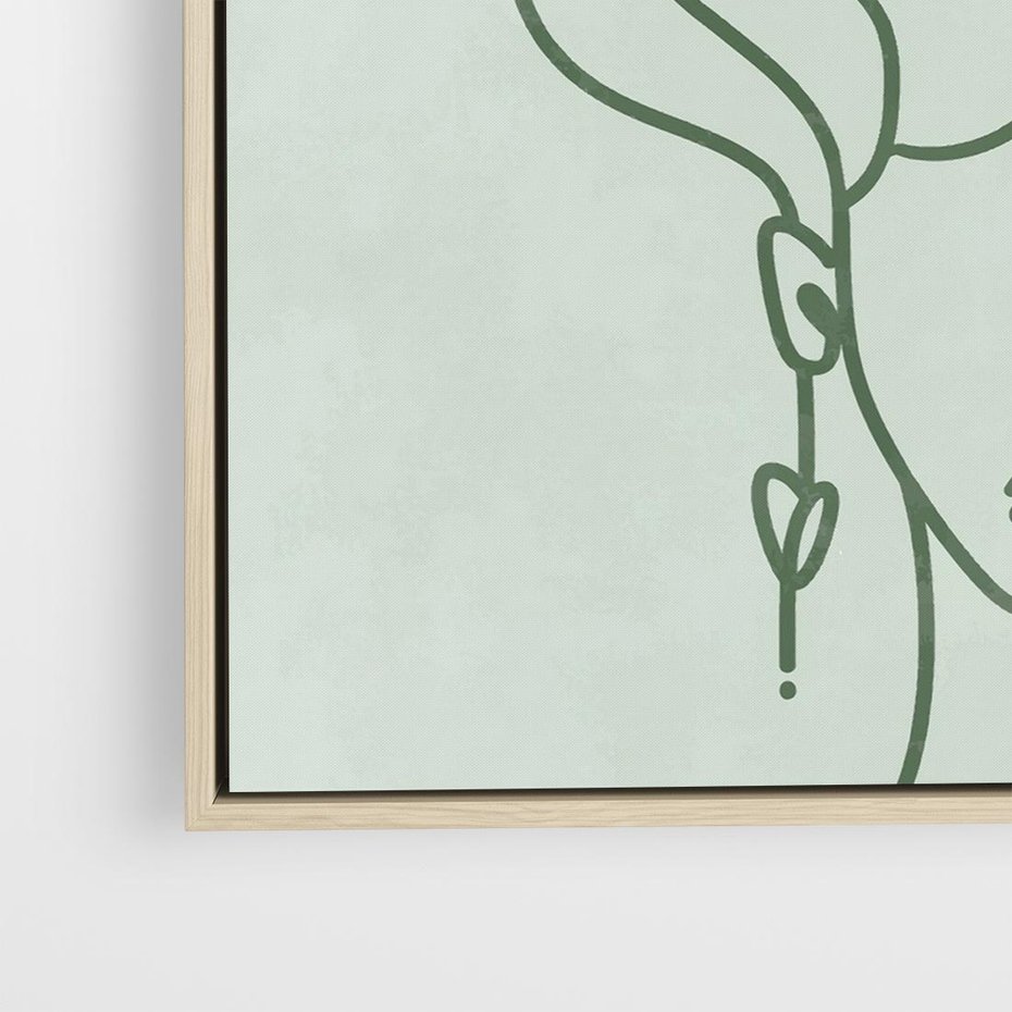 Obraz w ramie 50x50 - Spokojne Objęcia Natury - abstrakcja, zielony szkic - rama drewno
