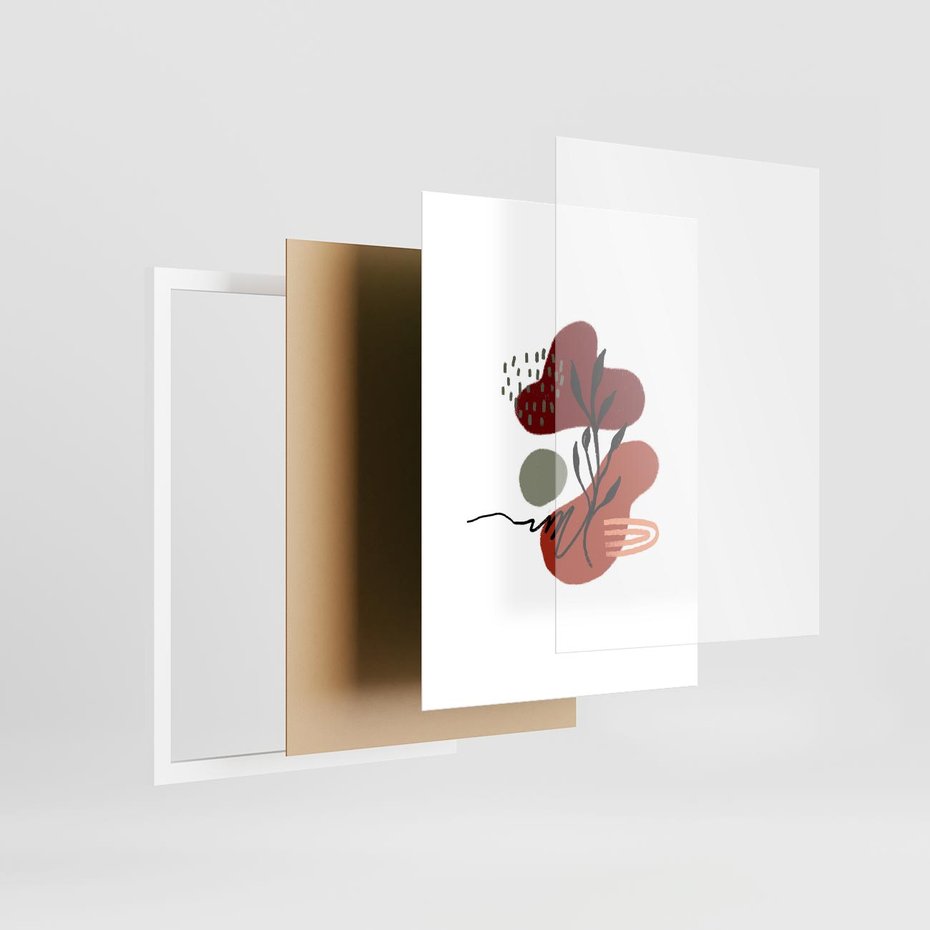 Plakat w ramie 50x70 - Migocące Kształty Liści - bstrakcyjna sztuka, boho kształty - rama biała