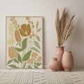 Obraz w ramie 70x100 - Beżowo i Roślinnie - nowoczesny plakat, roślinność - rama drewno