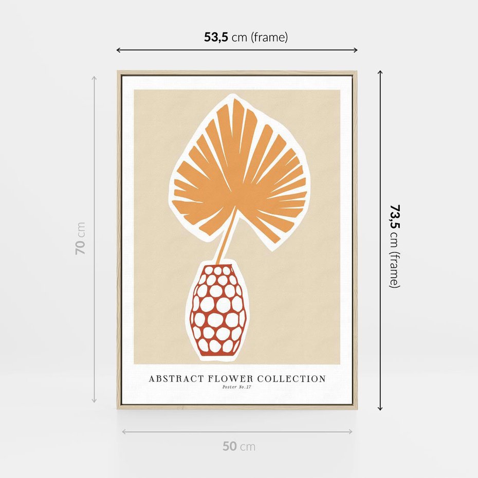 Obraz w ramie 50x70 - Kwiatowa Kreatywność - tropikalny liść w wazonie, typografia - rama drewno