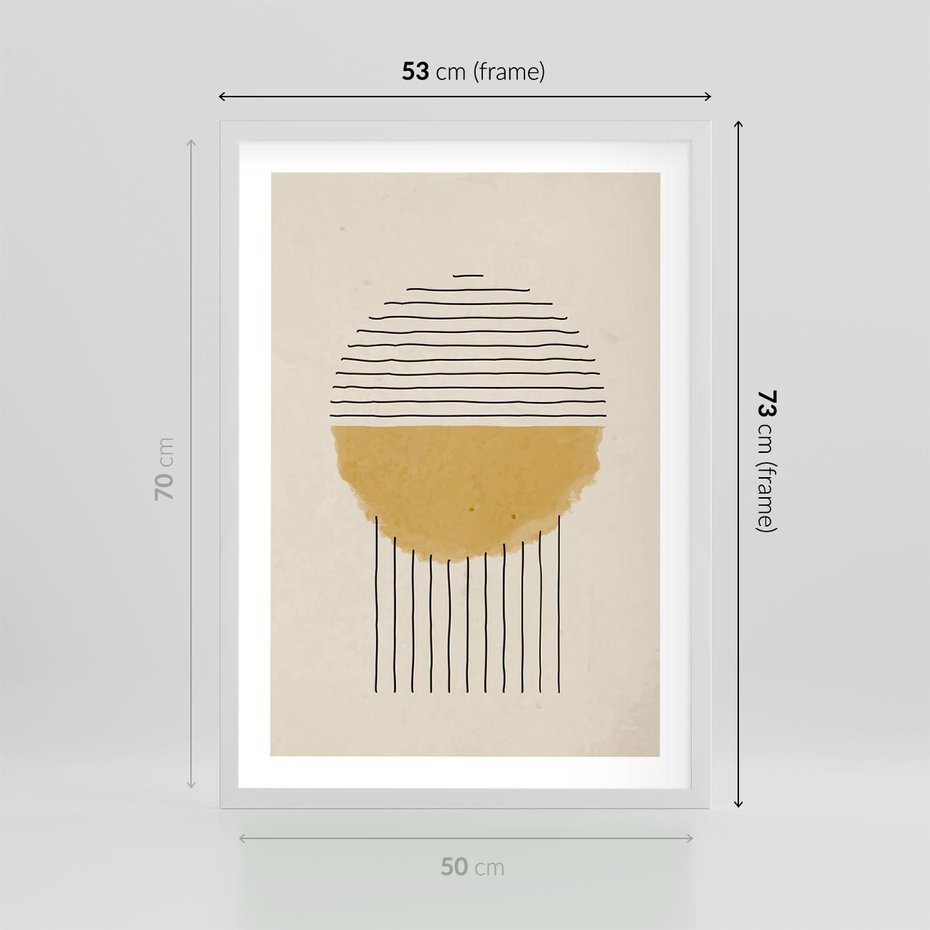 Plakat w ramie 50x70 - Podróżne Kreski - akwarelowa plama, geometryczne szkicowane kształty - rama biała