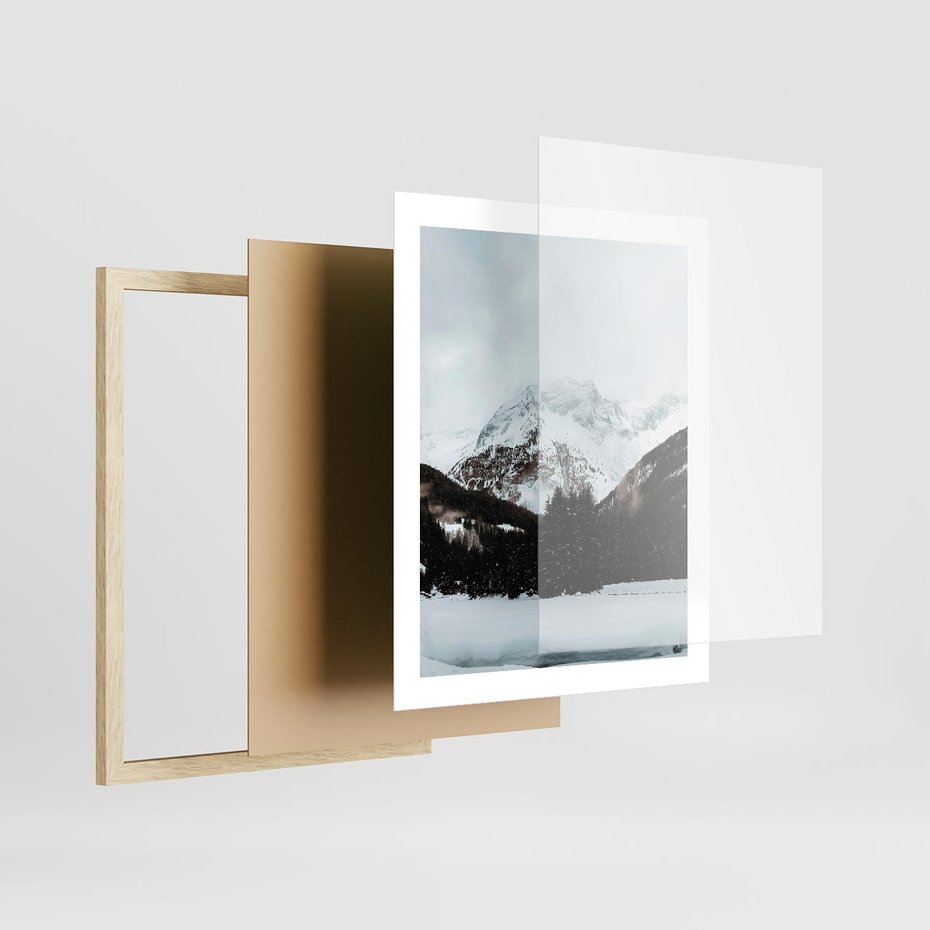 Plakat w ramie 40x50 - W Cieniu Śnieżnych Szczytów - górski krajobraz, zima - rama drewno