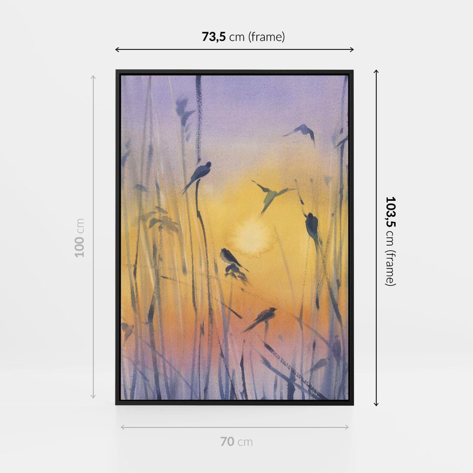 Obraz w ramie 70x100 - Mistyka Poranka nad Szuwaram - wschód słońca w szuwarach, trawy - rama czarna