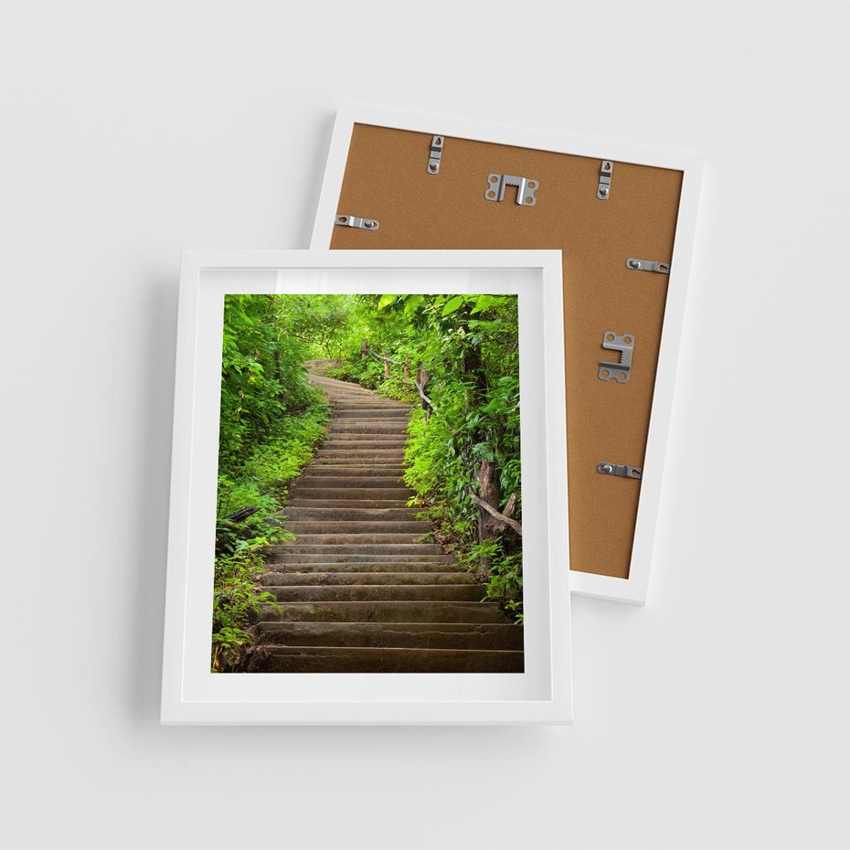 Plakat w ramie 40x50 - Magia Leśnej Ścieżki - ścieżka, w lesie - rama biała