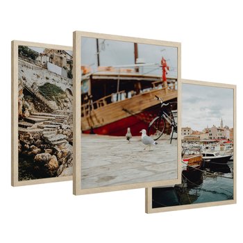 Zestaw obrazy w ramie 40x50 galeria - Morze, wakacje, podróż, łodzie - rama drewno