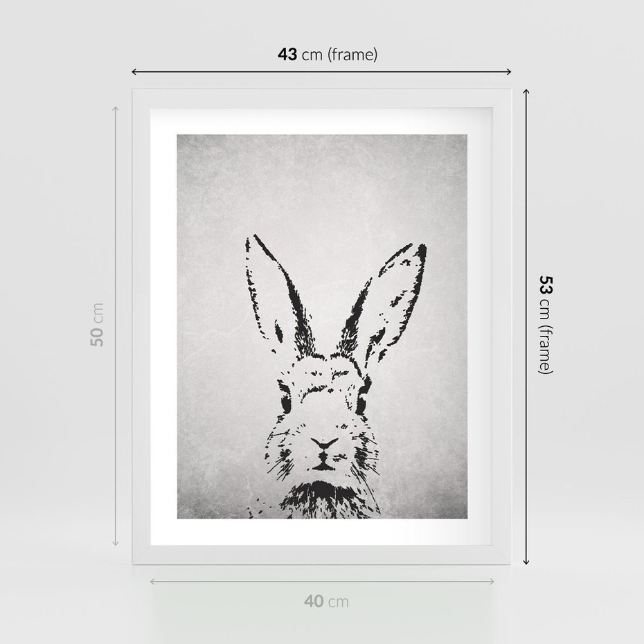 Plakat w ramie 40x50 - Szkicowany królik w grafice - szkic, królik - rama biała