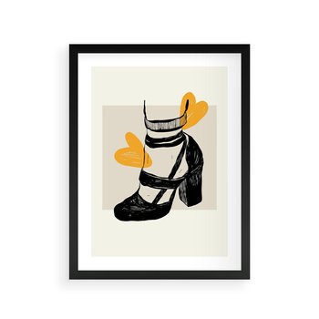 Plakat w ramie 40x50 - Elegancja w Szkicu: Stopa w Bucie na Obcasie - grafika, czarny szkic - rama czarna