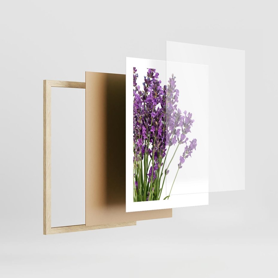 Plakat w ramie 30x40 - Pola lawendy w pełnym rozkwicie - lawenda, kwiaty - rama drewno