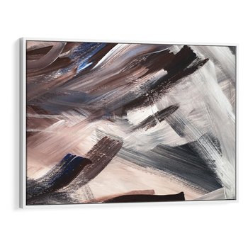 Obraz w ramie 100x70 - Eksploracja Dramaturgii - abstrakcyjny chaos, chatyczne maźnięcia pędzla - rama biała