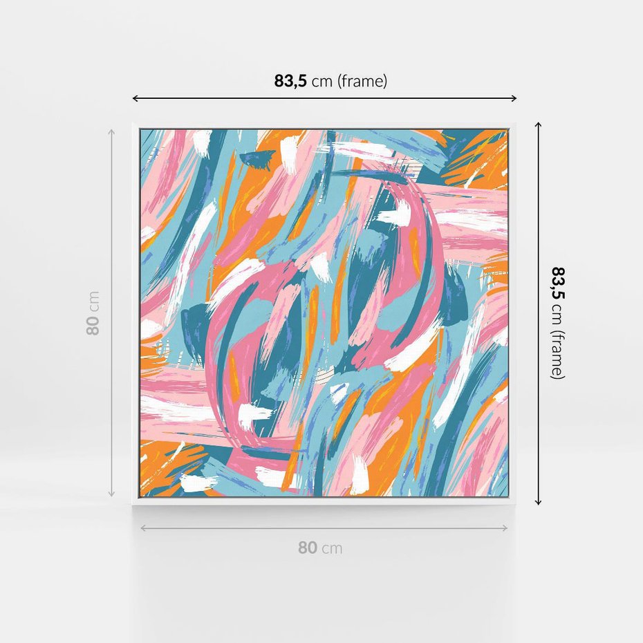 Obraz w ramie 80x80 - Refleksje w krainie abstrakcji - abstrakcja, energiczne pociągnięcia pędzla - rama biała