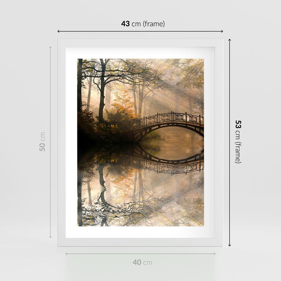 Plakat w ramie 40x50 - Romantyczny Mostek - mostek, romantyczny - rama biała