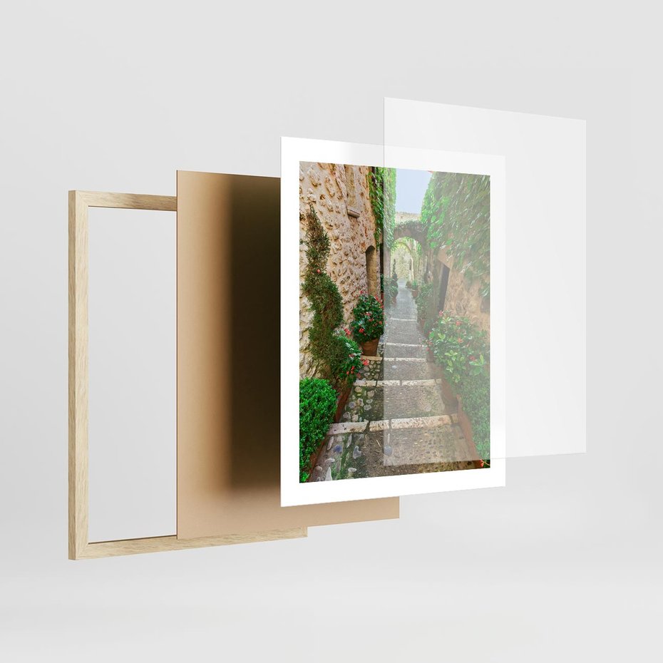 Plakat w ramie 40x50 - Magiczna podróż w głąb miasta - uliczka, perspektywa - rama drewno
