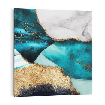 Obraz na płótnie 60x60 - Rozlane Turkusy - Turkusowe plamy, złote elementy