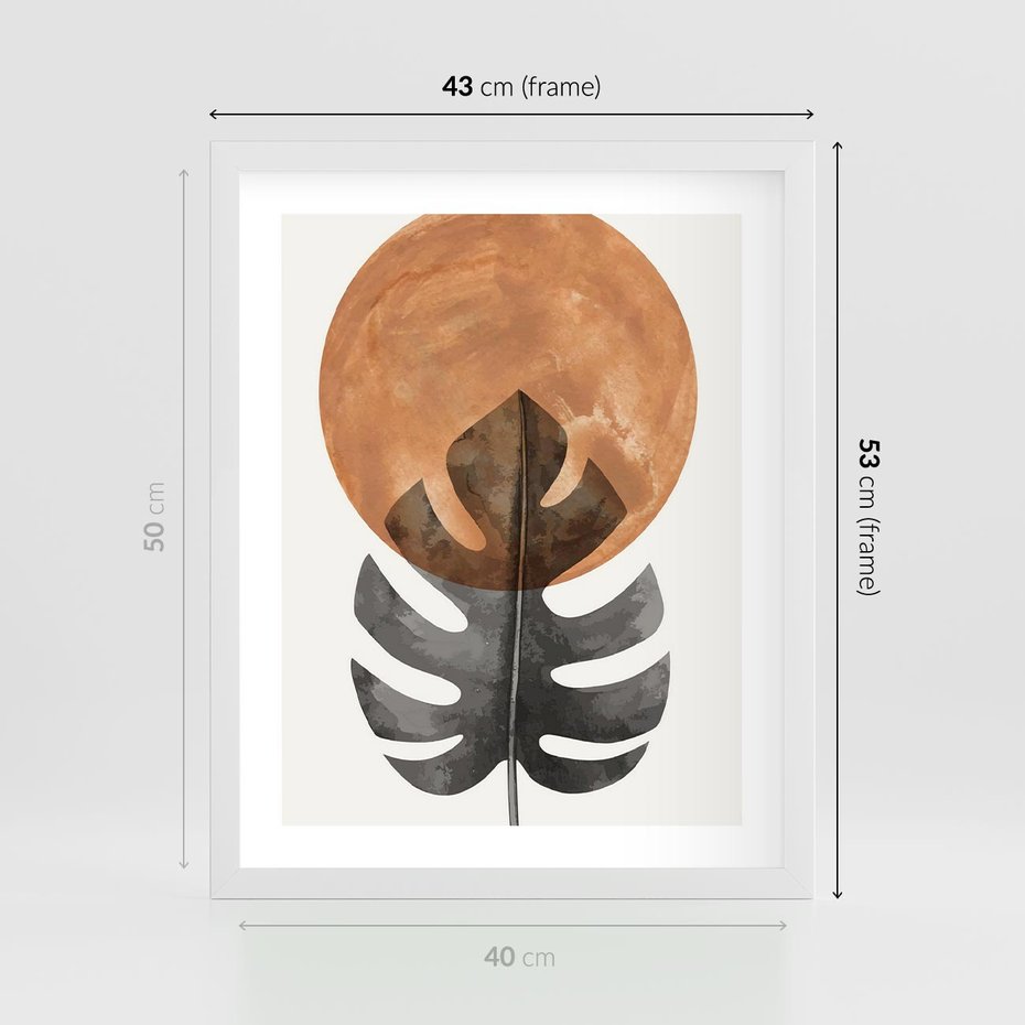 Plakat w ramie 40x50 - Natura a Sztuka - liść monstery, czarna grafika - rama biała