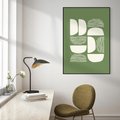 Obraz w ramie 50x70 - Migotliwe Formy - geometryczne boho kształty na brązowym, oliwkowym tle - rama czarna