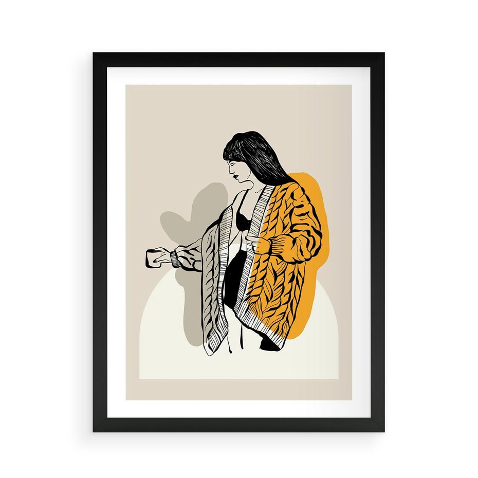 Plakat w ramie 50x70 - Żółte Akcenty w Grafice - grafika, minimalizm - rama czarna