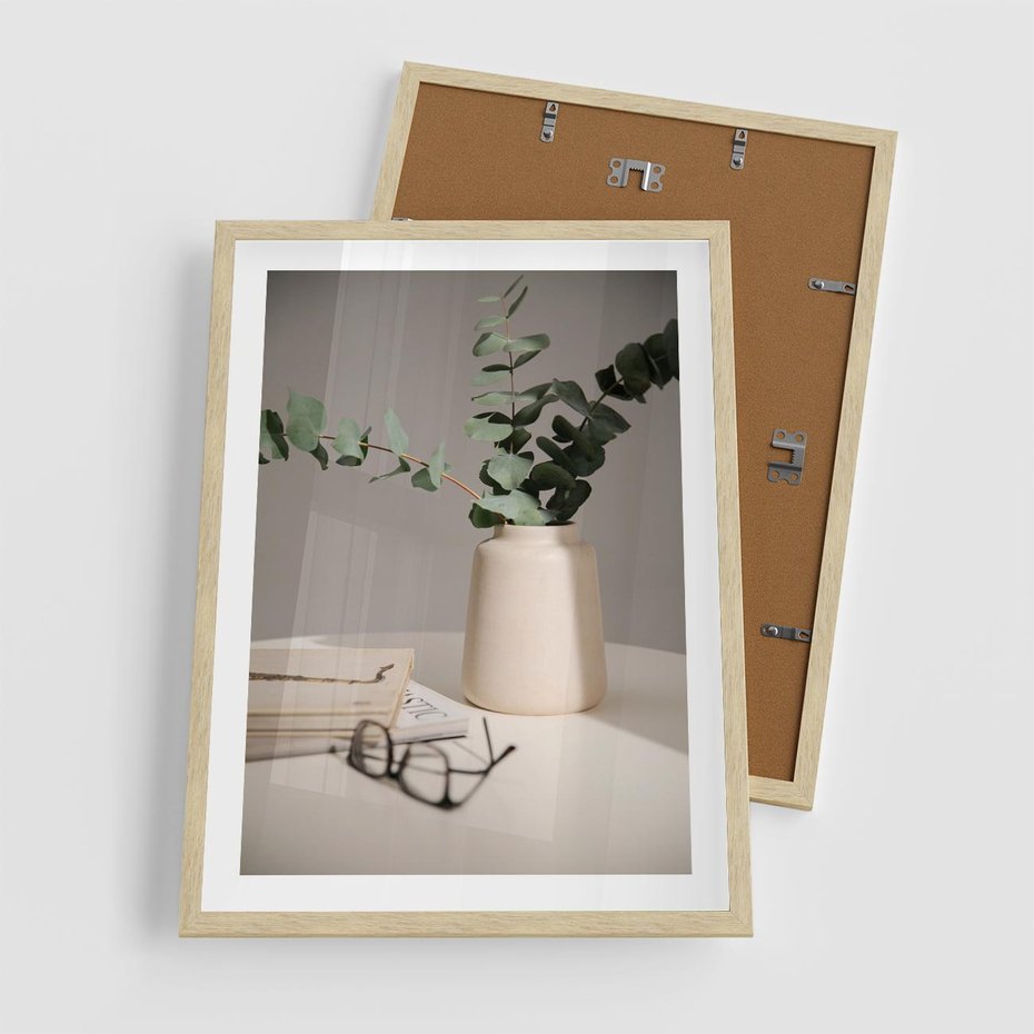 Plakat w ramie 50x70 - Eukaliptusowe liście w okularach - liście, eukaliptus - rama drewno