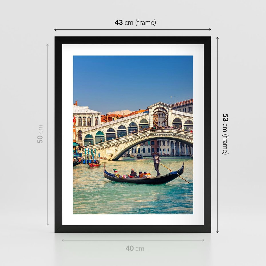 Plakat w ramie 40x50 - Romantyczna przejażdżka gondolą w Wenecji - Wenecja, gondola - rama czarna