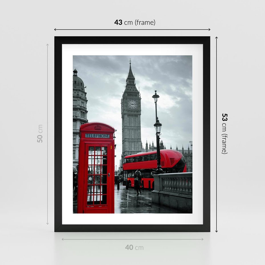 Plakat w ramie 40x50 - Uliczka z charakterystyczną budką w Londynie - Londyn, budka - rama czarna