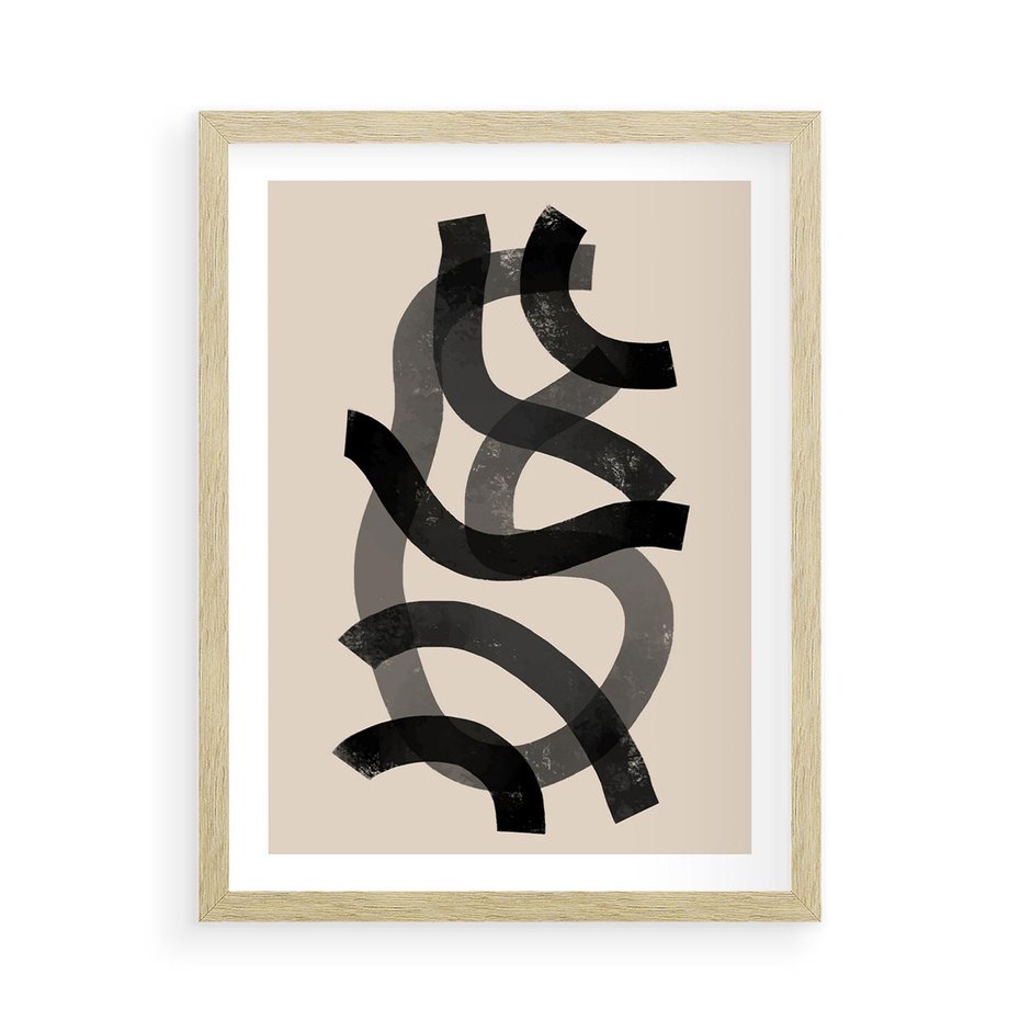 Plakat w ramie 50x70 - Strukturalne Odbicia Innowacji - zaplątane minimalistyczne linie, na bezowym tle - rama drewno