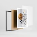 Plakat w ramie 50x70 - Grafika z Czarnym Liściem Palmy - czarny liść palmy, złóte kołó - rama czarna