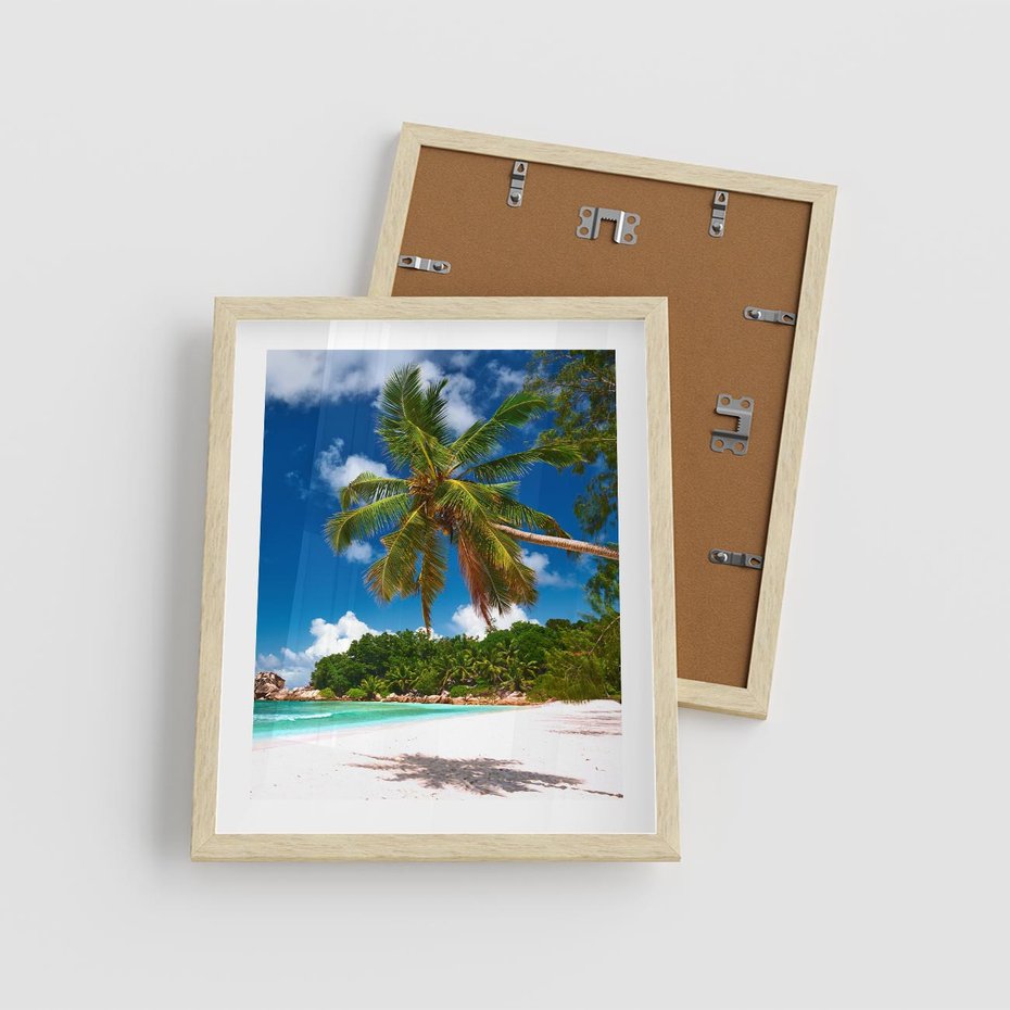 Plakat w ramie 40x50 - Oaza palm na plaży - palma, plaża - rama drewno