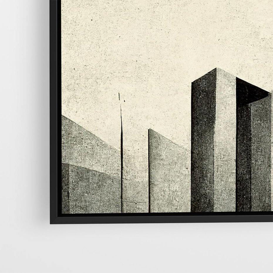 Obraz w ramie 50x50 - Mroczne Wieżowce - postarzana grafika, perspektywa budynków wieżowców - rama czarna