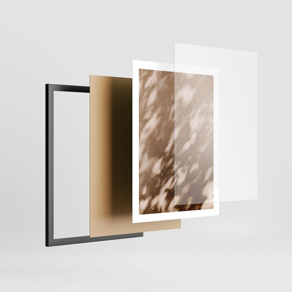 Plakat w ramie 50x70 - Abstrakcyjna Kompozycja: Cień na Ścianie - cień na ścianie, beżowe kolory - rama czarna